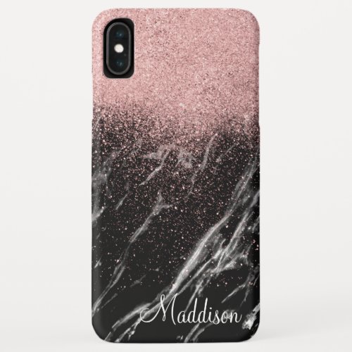 Modern Rose Gold Ombre Black Marble Color Block iPhone XS Max Case