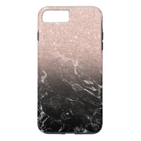 Modern rose gold ombre black marble color block iPhone 8 plus/7 plus case