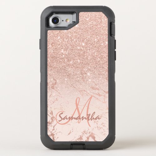Modern rose gold ombre pink block marble OtterBox defender iPhone SE87 case