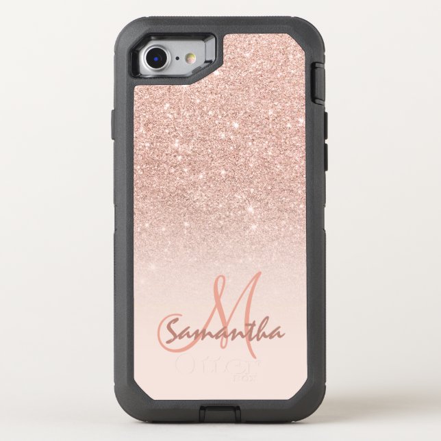 Modern rose gold ombre pink block otterbox iPhone case (Back)