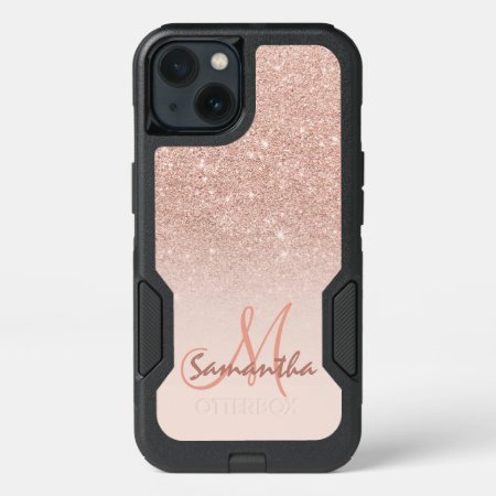 Modern Rose Gold Ombre Pink Block Personalized Iphone 13 Case