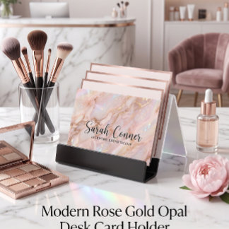 Modern Rose Gold Opal Desk Card Holder