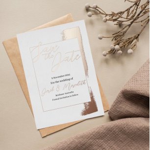 Modern Rose Gold Paint Stripe Save the Date Foil Invitation