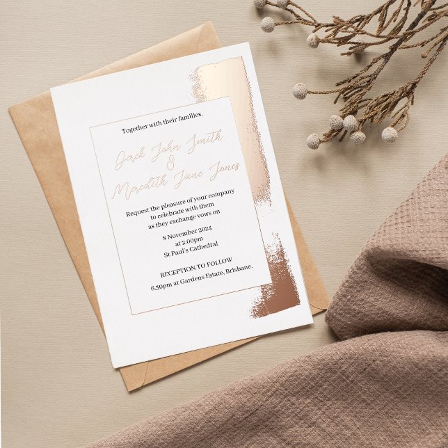 Modern Rose Gold Paint Stripe Wedding Foil Invitation (Creator Uploaded)