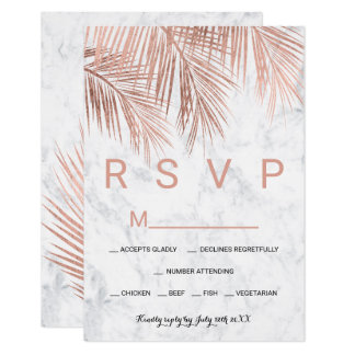 Modern rose gold palm tree marble RSVP wedding Card