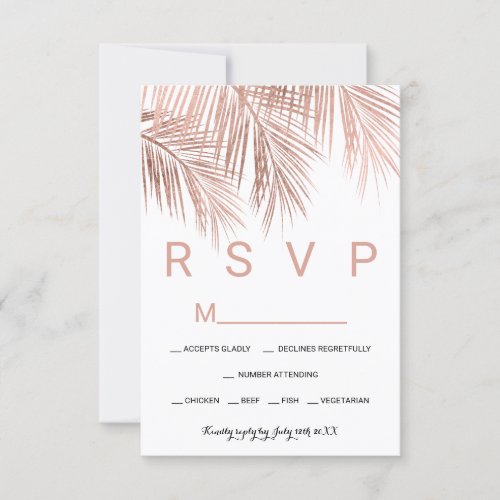 Modern rose gold palm tree white RSVP wedding