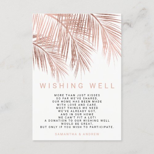 Modern rose gold palm tree wishing well wedding enclosure card