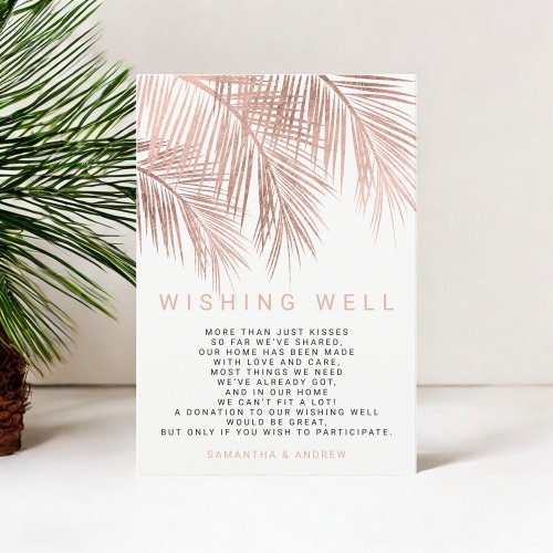 Modern rose gold palm tree wishing well wedding enclosure card