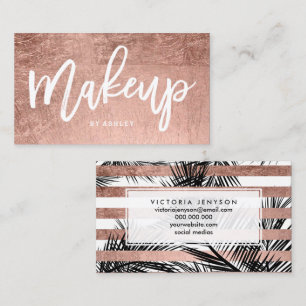 Modern rose gold palm trees chic makeup typography business card