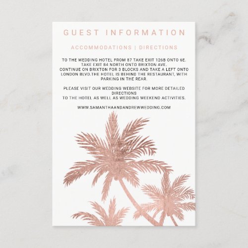 Modern rose gold palm trees insert details wedding
