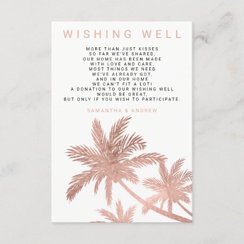 Modern rose gold palm trees wishing well wedding enclosure card