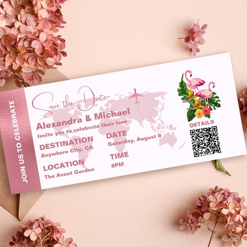 Modern Rose Gold Passport Save the Date Invitation