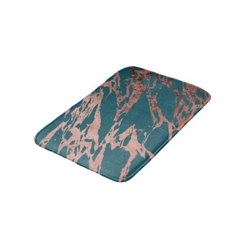 Modern Rose Gold Peacock Teal Marble Bath Mat