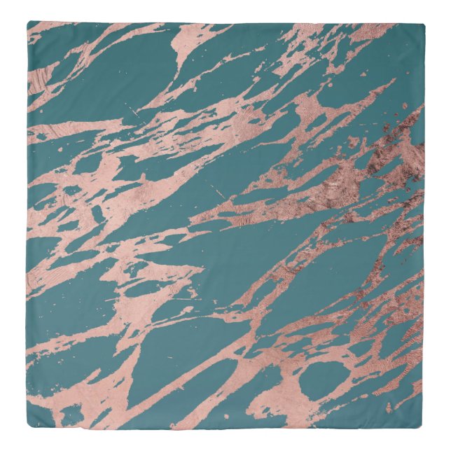 Modern Rose Gold Peacock Teal Marble Duvet Cover (Front)