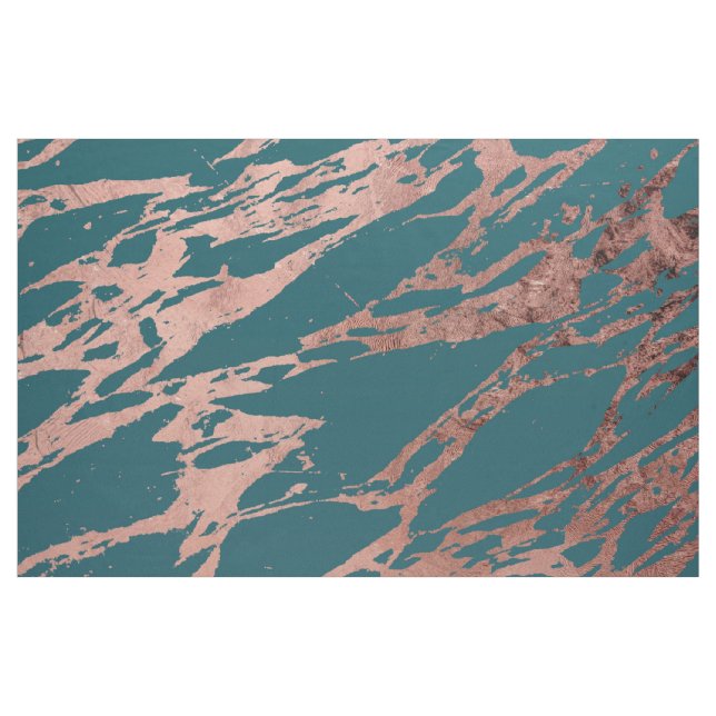 Modern Rose Gold Peacock Teal Marble Fabric (Yard)