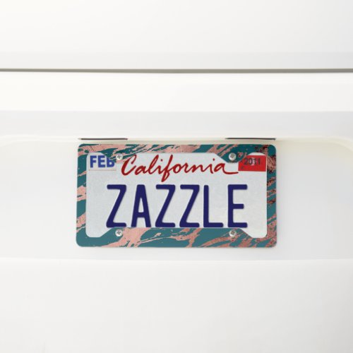 Modern Rose Gold Peacock Teal Marble License Plate Frame