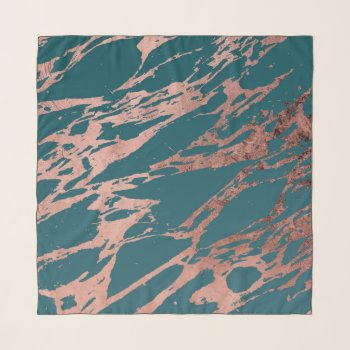 Modern Rose Gold Peacock Teal Marble Scarf by BlackStrawberry_Co at Zazzle