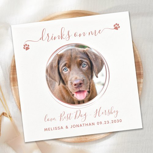 Modern Rose Gold Personalize Pet Photo Dog Wedding Napkins