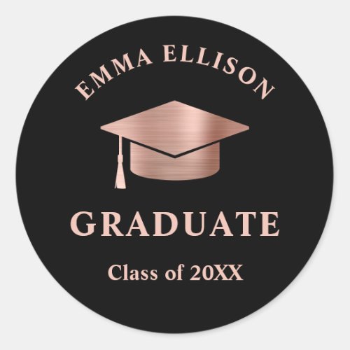 Modern Rose Gold Personalized Graduation Classic Round Sticker