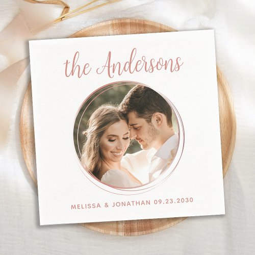 Modern Rose Gold Personalized Photo Wedding Napkins