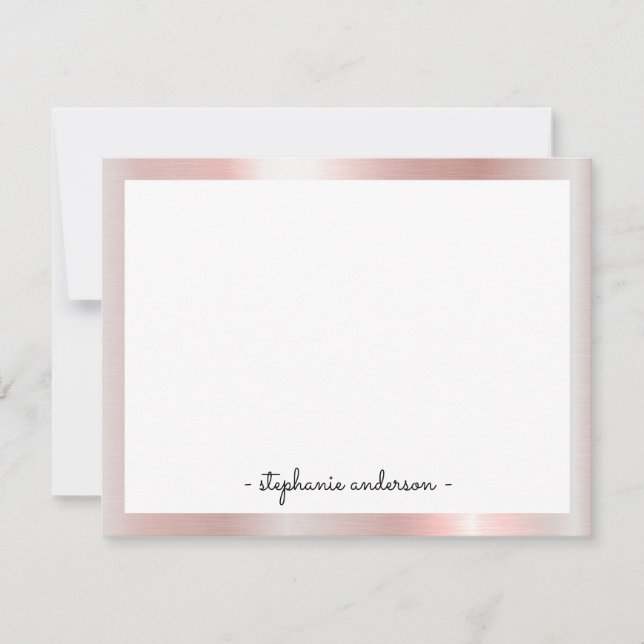 Modern Rose Gold Personalized Stationery Note Card (Front)