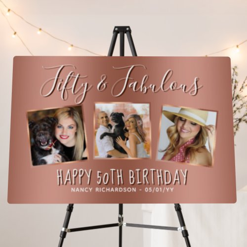 Modern Rose Gold Photo Collage 50th Birthday Foam Board