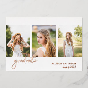 Modern Rose Gold Photo Collage Graduation Foil Invitation