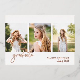 Modern Rose Gold Photo Graduation Foil Invitation
