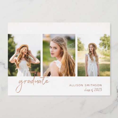 Modern Rose Gold Photo Graduation Foil Invitation