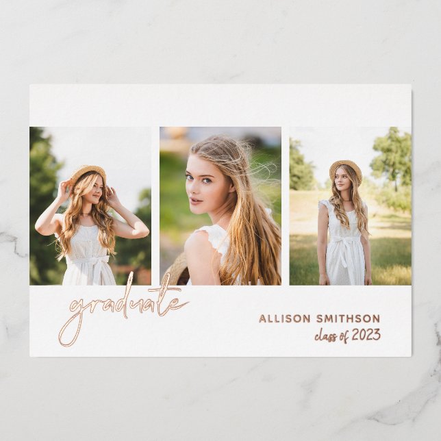 Modern Rose Gold Photo Graduation Foil Invitation (Front)