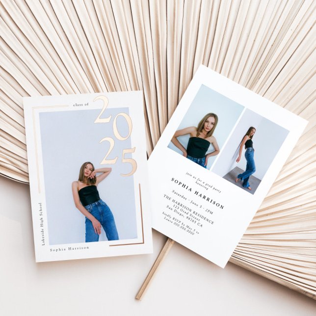 Modern Rose Gold Photo Graduation Foil Invitation (Creator Uploaded)