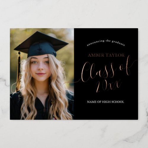 Modern Rose Gold Photo Graduation Party  Foil Invitation