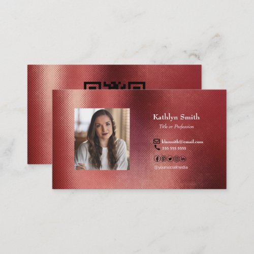 Modern Rose Gold Photo QR Code Professional Business Card