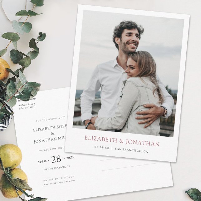 Modern Rose Gold Photo Save the Date Wedding  Invitation Postcard (Creator Uploaded)