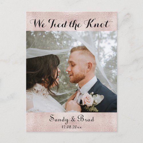 Modern Rose Gold Photo Wedding announcement Postcard