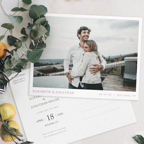 Modern Rose Gold Photo Wedding Save the Date Invitation Postcard