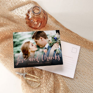 Modern Rose Gold Photo Wedding Thank You Postcard