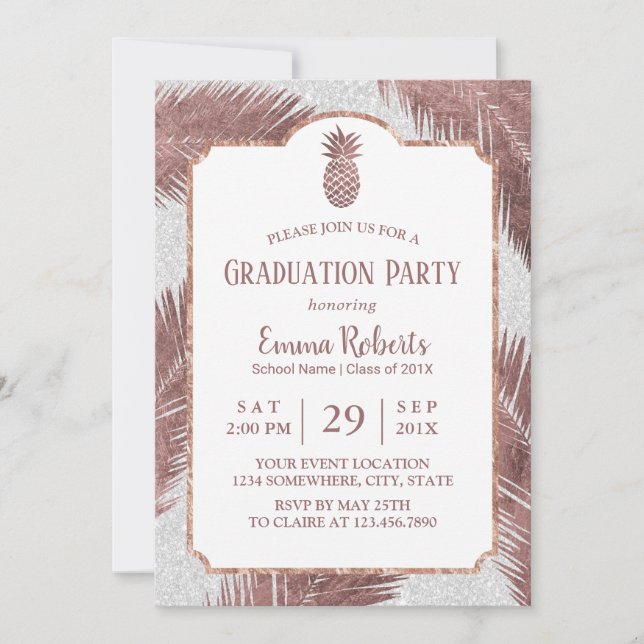 Modern Rose Gold Pineapple Luau Graduation Party Invitation (Front)