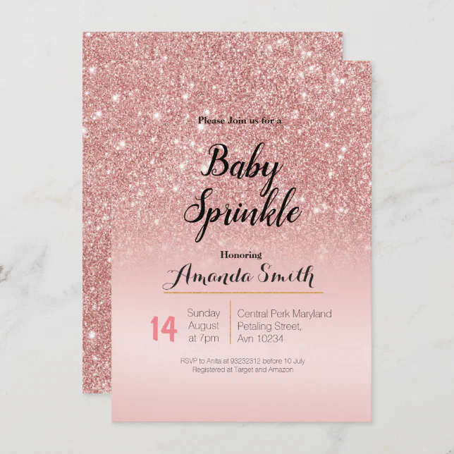 Modern Rose Gold Pink Baby Sprinkle Invitation Zazzle