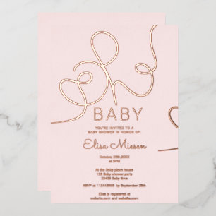 Modern rose gold pink calligraphy Oh baby shower Foil Invitation