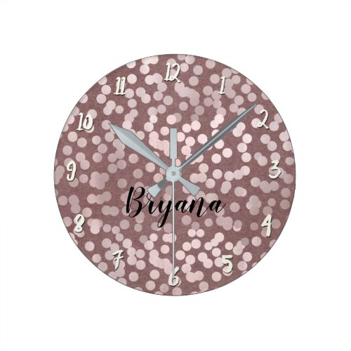 Modern Rose Gold Pink Confetti Dots Personalized Round Clock