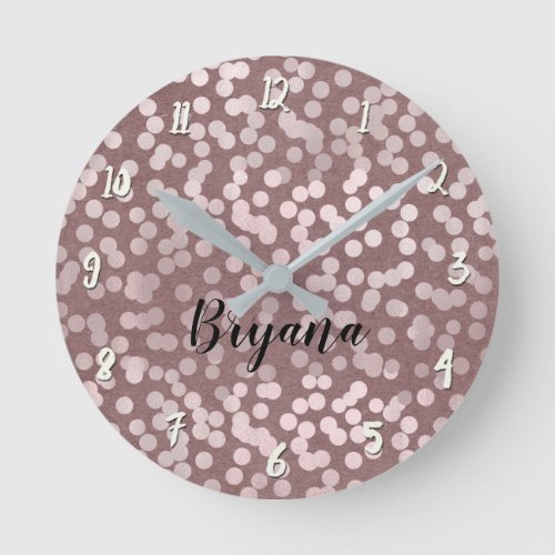 Modern Rose Gold Pink Confetti Dots Personalized Round Clock