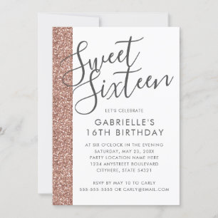 Modern Rose Gold Pink Glitter Sweet 16 Invitation