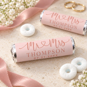 Modern Rose Gold Pink Heart Script Monogram Breath Savers® Mints