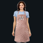 Modern Rose Gold Pink Leopard Cheetah Monogram Apron<br><div class="desc">The design depicts a modern, elegant, and chic faux printed rose gold foil leopard cheetah animal print pattern on top of a rose pink background. It's cool, unique, and trendy. Just customize this design with your own personalized monogram name and initial. ***IMPORTANT DESIGN NOTE: For any custom design request such...</div>
