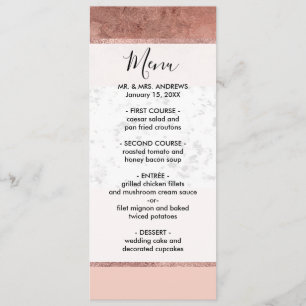 Modern Rose Gold Pink Marble Color Block Pattern Menu