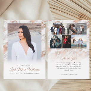 Modern Rose Gold Pink Marble Memorial Funeral Thank You Card