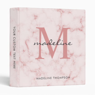 Modern Rose Gold Pink Marble Monogram 3 Ring Binder