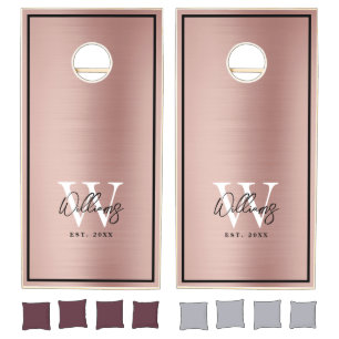 Modern Rose Gold Pink Personalized Cornhole Set