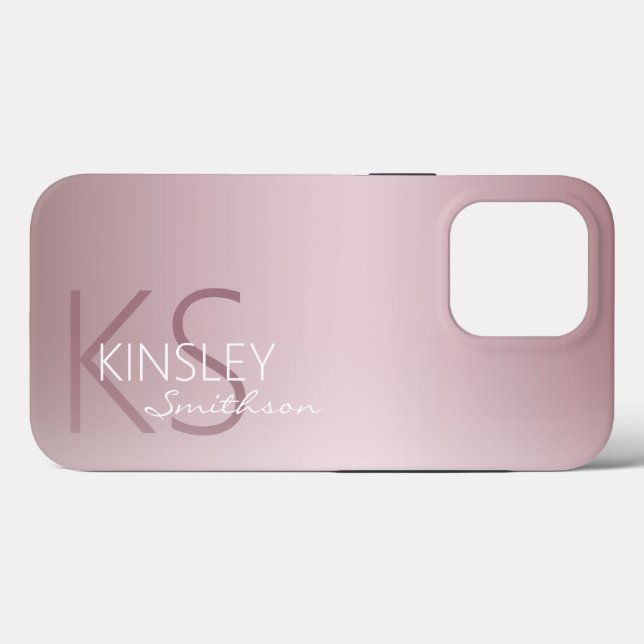 Modern Rose Gold Pink Personalized Monogram Case-Mate iPhone Case (Back (Horizontal))